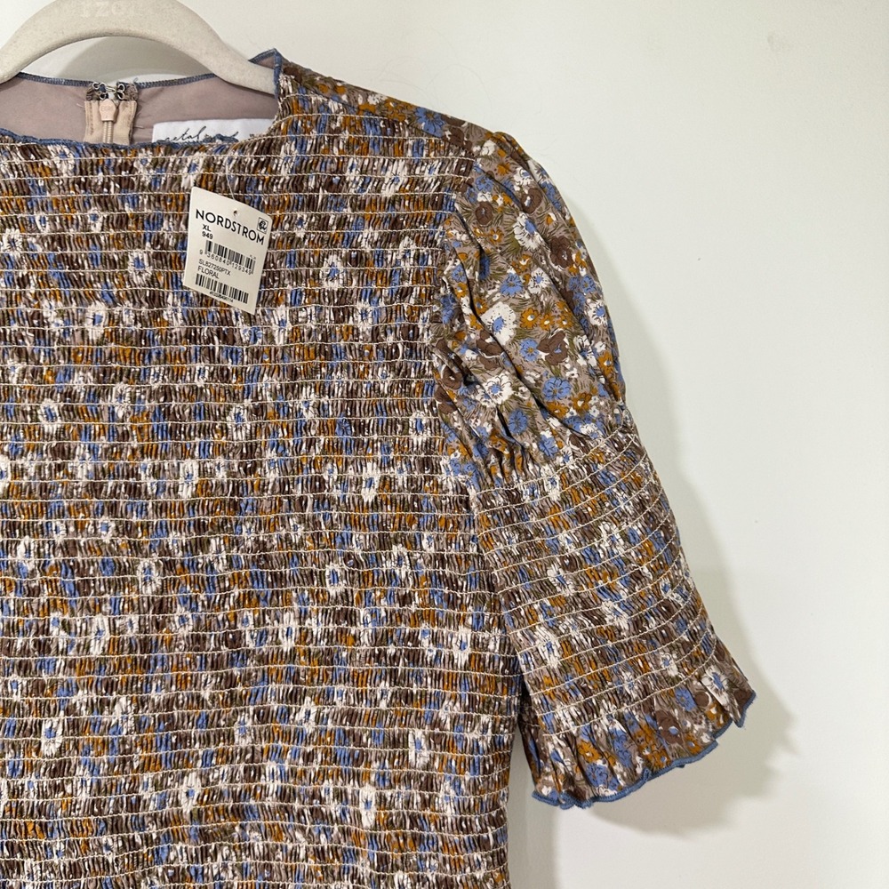 Petal + Pup Celine Smocked Mini Dress Womens XL Blue Brown Floral Cotton NWT